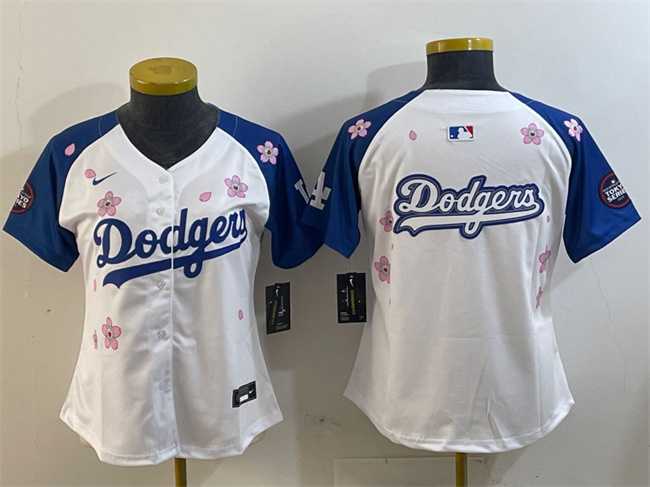 Women%27s Los Angeles Dodgers Team Big Logo White Royal 2025 Tokyo Series Limited Stitched Jersey